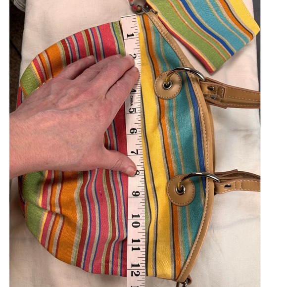 Covington Reversible Canvas Striped Tote Bag Rainbow Multi-Color Striped Beach - Picture 4 of 10